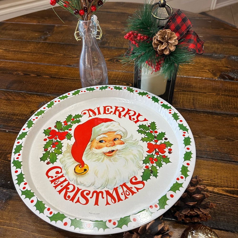 Vintage Santa Metal Serving Tray